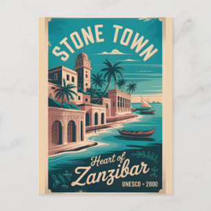 Stone Town Zanzibar Retro Reisposter Kunst Feestdagenkaart