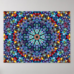 Stone Wonder  Blue Fractal Kaleidoscope Poster