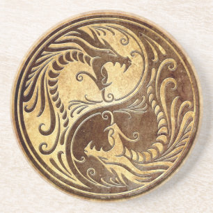 Stone Yin Yang Dragons Zandsteen Onderzetter