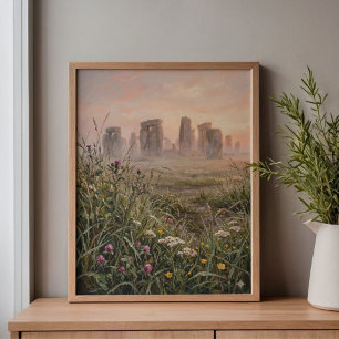 Stonehenge Dageraandmist Hoog Gras Kunst Canvas Afdruk