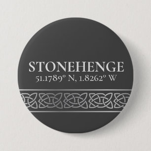 Stonehenge Latitude Longitude Dark Ronde Button 7,6 Cm