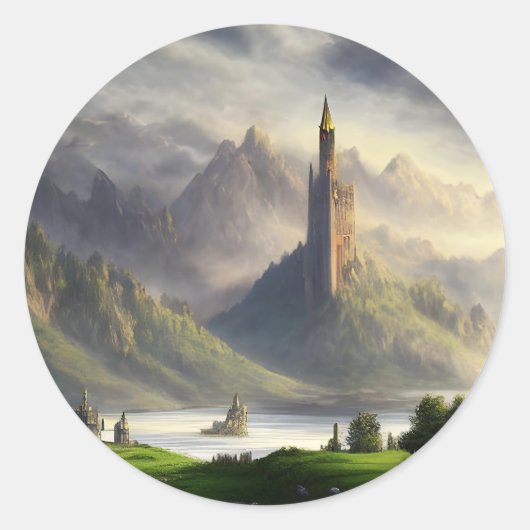 Stones Castles | Middeleeuws landschap Ronde Sticker (Voorkant)