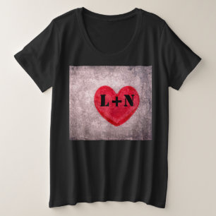 Stonewade hartenmonogram personaliseren grote maat t-shirt