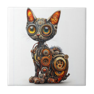 Stoom Aangedreven Purr � Steampunk Robot Kat Tegeltje