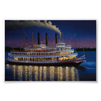 Stoomboot op de Mississippi, nautische kunst Foto Afdruk