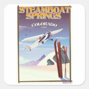 Stoomboot Springs colorado vintage reisposter Vierkante Sticker