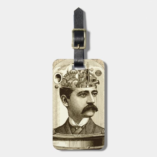 Stoomklok-hersenen STEAMPUNK vintage Bagagelabel (Voorkant verticaal)