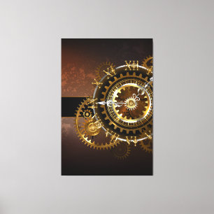 Stoomklok met antieke tandwielen canvas afdruk