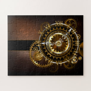 Stoomklok met antieke tandwielen legpuzzel