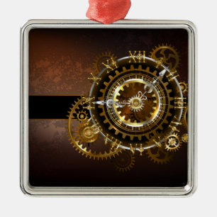 Stoomklok met antieke tandwielen metalen ornament