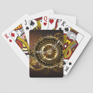 Stoomklok met antieke tandwielen pokerkaarten
