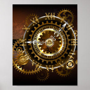 Stoomklok met antieke tandwielen poster