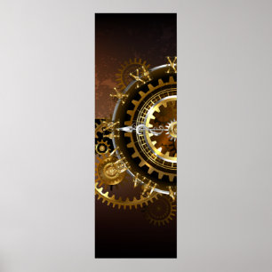 Stoomklok met antieke tandwielen poster
