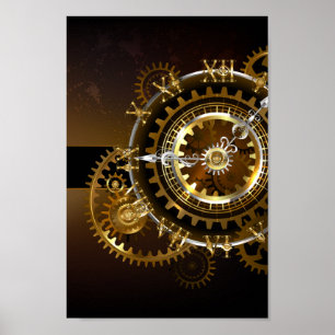 Stoomklok met antieke tandwielen poster