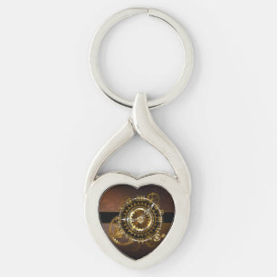 Stoomklok met antieke tandwielen sleutelhanger