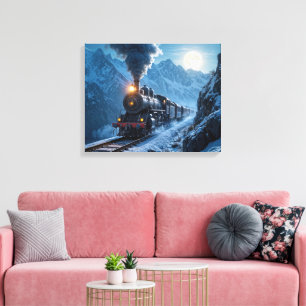  stoomlocomotief bij maanlicht canvas afdruk