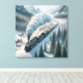 stoomlocomotief in Snowy Valley Canvas Afdruk (Insitu (Houten vloer))