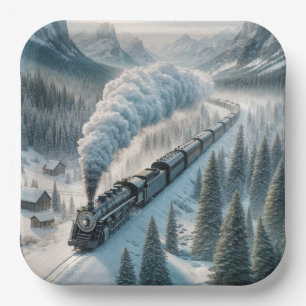 stoomlocomotief in Snowy Valley Papieren Bordje