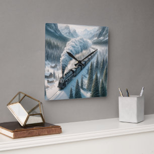  stoomlocomotief in Snowy Valley Vierkante Klok