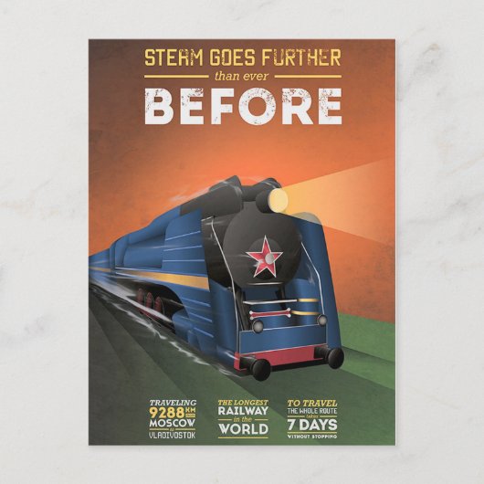stoomlocomotief naar het Briefkaart van Moskou (Voorkant)