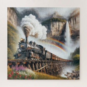 stoomlocomotief op een trestle legpuzzel