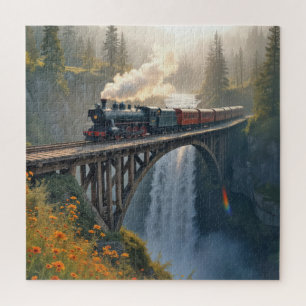 stoomlocomotief op een trestle legpuzzel