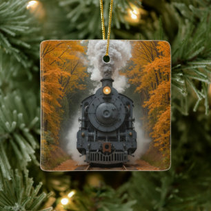 Stoomlocomotief Trein In Herfst Bos Keramisch Ornament