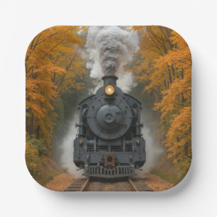 Stoomlocomotief Trein In Herfst Bos Papieren Bordje