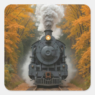 Stoomlocomotief Trein In Herfst Bos Vierkante Sticker