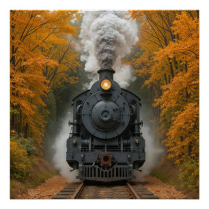 Stoomlocomotief Trein In Herfstbossen Perfect Poster