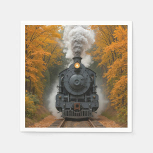 Stoomlocomotief Trein In Herfstbossen Servet