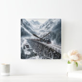 Stoomlocomotief trein op een berg Trestle Vierkante Klok (Huis)