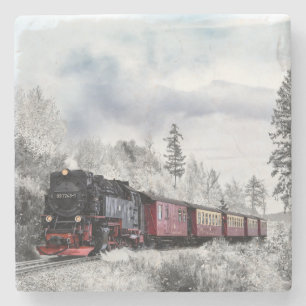 Stoomlocomotief Trein Reizen Door de Sneeuw Stenen Onderzetter