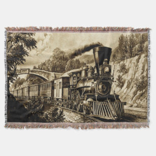 stoommotor locomotief Sepia Deken