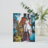 Stoompunkvrouw bij de rivier briefkaart (Staand voorkant)