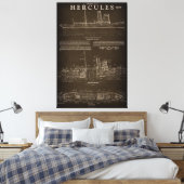 Stoomsleepboot HERCULES Blauwdruk 1907 Canvas Afdruk (Insitu (Slaapkamer))