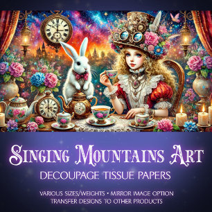 Stoomstijl Alice Witte Konijn Theepartij Decoupage Tissuepapier