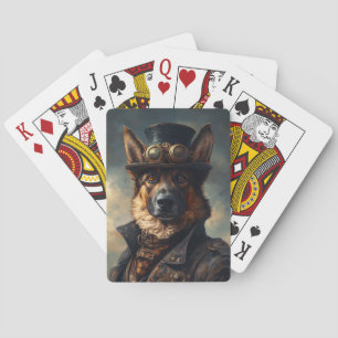 Stoomstijl Duitse Herdershond met hoge hoed Pokerkaarten