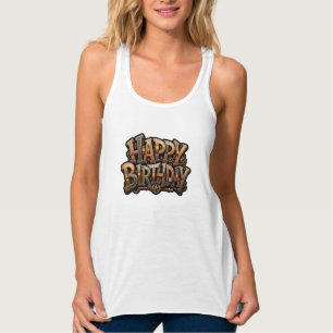 Stoomstijl gelukkige verjaardag lettering tanktop