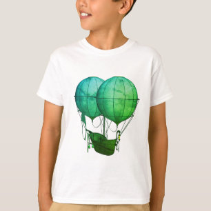 Stoomstijl-hete luchtballonnen met schip Groen T-shirt