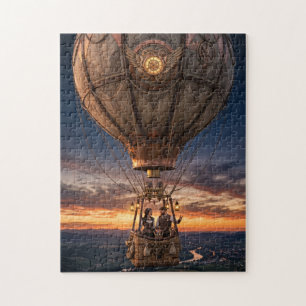 Stoomstijl hete luchtballonvaart bij schemering bo legpuzzel