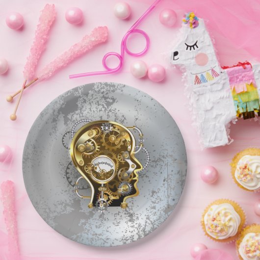 Stoomstijl hoofd met manometer papieren bordje (Feest)