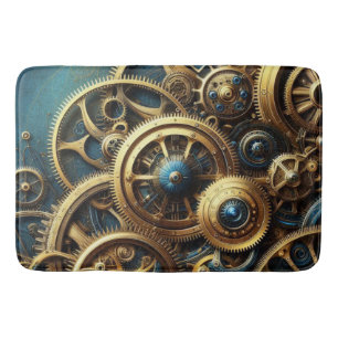 Stoomstijl Klokwerk Goud en Turquoise Badmat