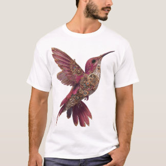 Stoomstijl Kolibrie — Magenta & Koperen Klokwerk T-shirt