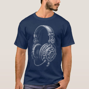 Stoomstijl Koptelefoon Schets T-shirt