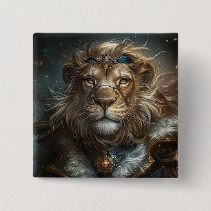 Stoomstijl Leeuw Vierkante Button 5,1 Cm
