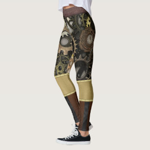 Stoomstijl Leren Tandwielen Roestig Vintage Indust Leggings