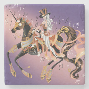 Stoomstijl Mechanisch Paard & Dame Coaster Stenen Onderzetter