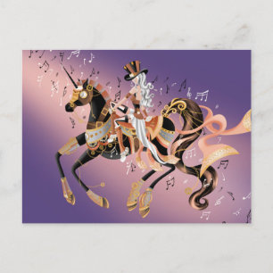 Stoomstijl Mechanisch Paard & Dame Paars Ansichtk Briefkaart