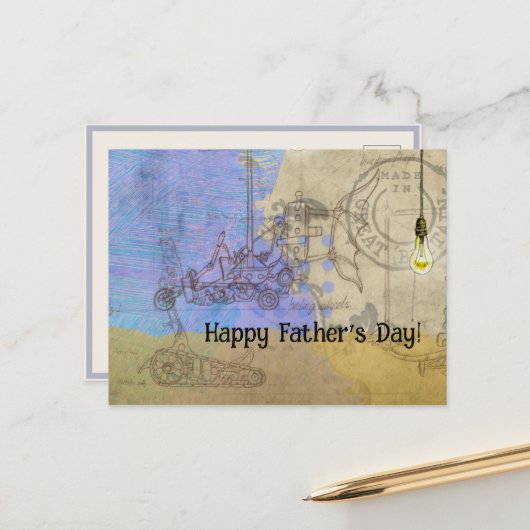 Stoomstijl mechanische Edison gloeilamp architect Briefkaart (Voorkant / Achterkant in situ)